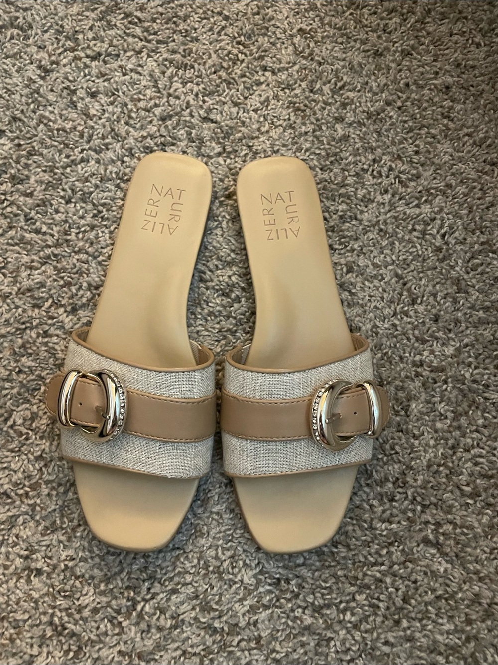 Naturalizer Beige and Light Tan Slide Sandals with Buckle